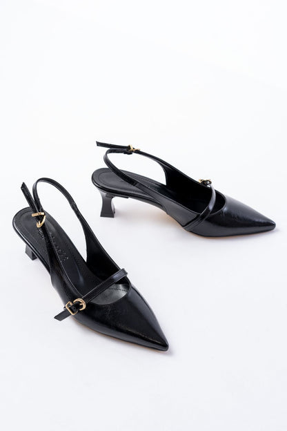 Ayakkabı Aşkı Siyah Rugan Baret Tokalı Arkası Açık Günlük Kadın Sandalet