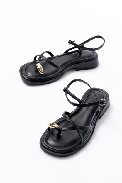 Ayakkabı Aşkı Siyah Parmak Arası Taş Detaylı Günlük Kadın Sandalet