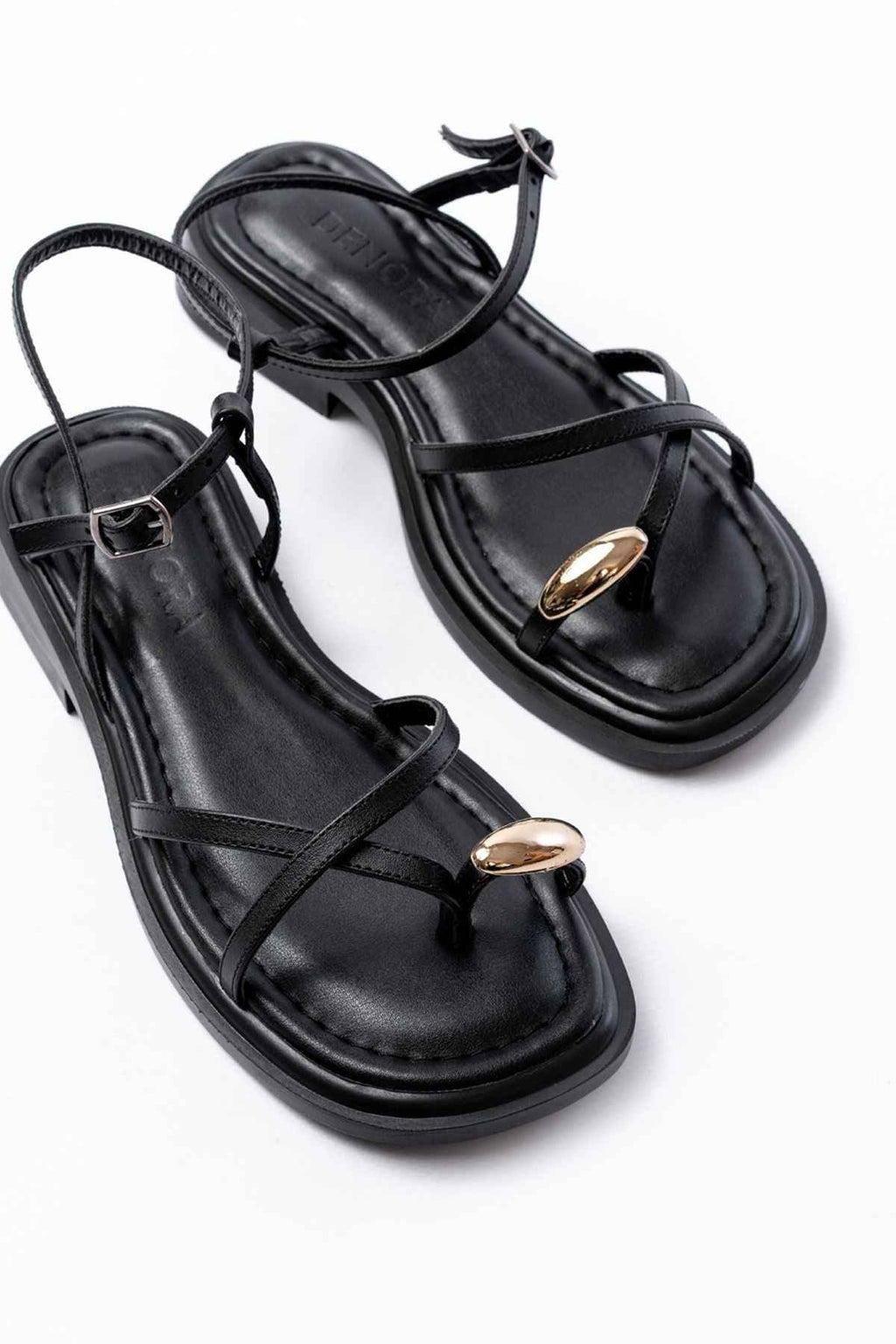 Ayakkabı Aşkı S-101 Siyah Parmak Arası Taş Detaylı Günlük Kadın Sandalet