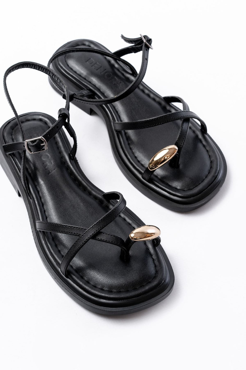 Ayakkabı Aşkı Siyah Parmak Arası Taş Detaylı Günlük Kadın Sandalet