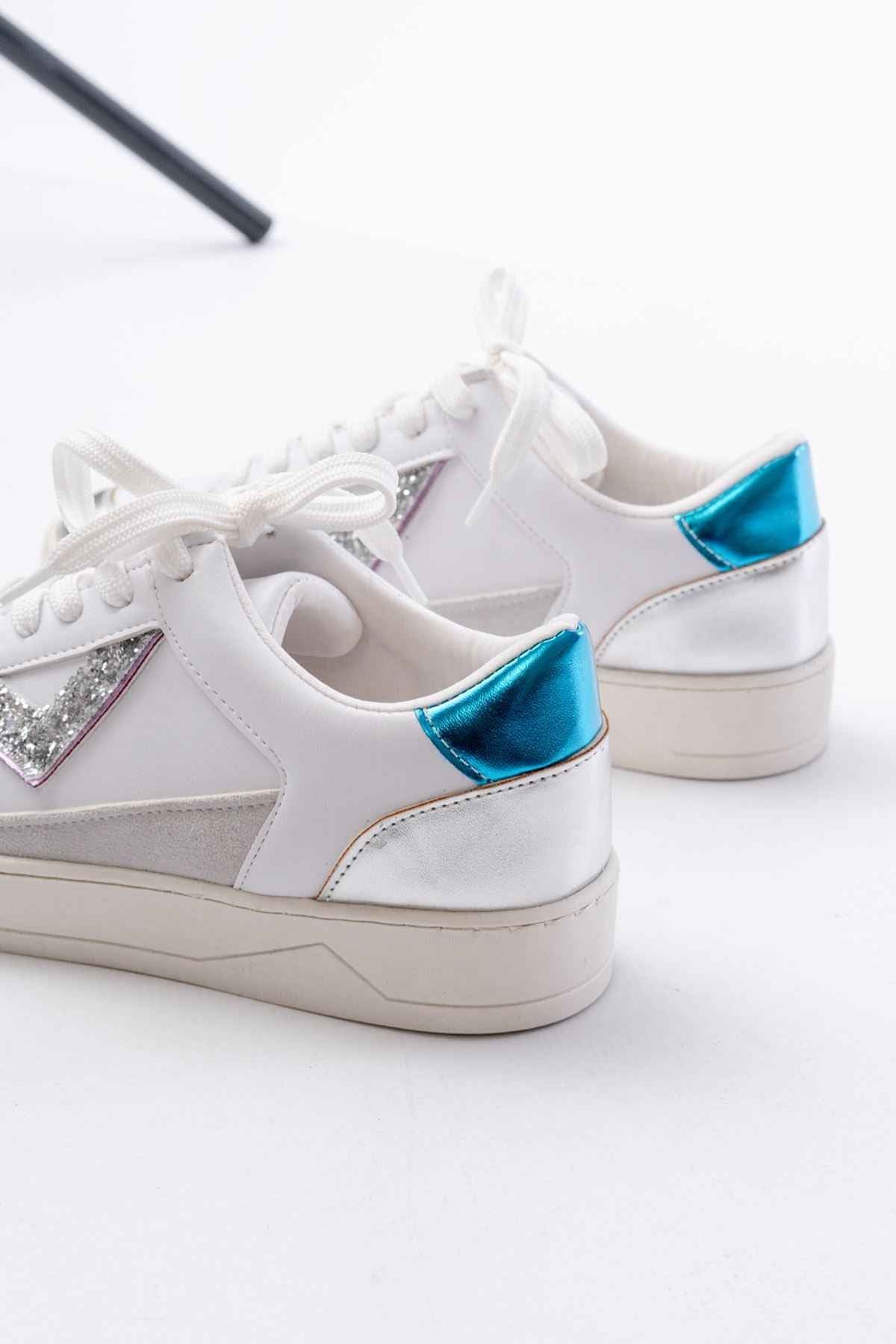 Ayakkabı Aşkı Sv-01 Beyaz Garni Bağcıklı Kadın Spor Ayakkabı