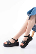 Ayakkabı Aşkı 861-1005 Siyah Günlük Çapraz Dolgu Topuk Kadın Sandalet
