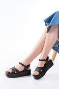 Ayakkabı Aşkı Siyah Günlük Çapraz Dolgu Topuk Kadın Sandalet - Ayakkabı Aşkı