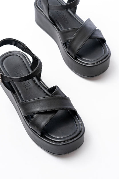 Ayakkabı Aşkı Siyah Günlük Çapraz Dolgu Topuk Kadın Sandalet