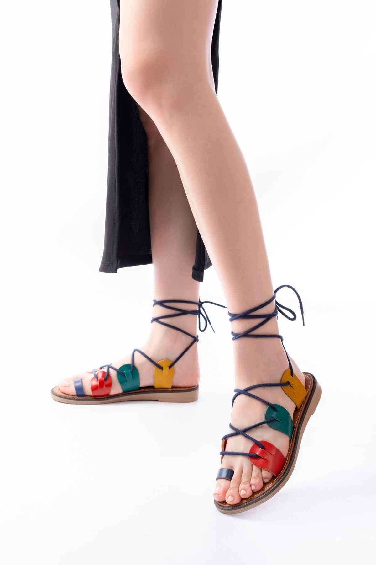 Ayakkabı Aşkı 205-01 Multi Bilekten Bağlamalı Ortopedik Hakiki Deri Kadın Sandalet