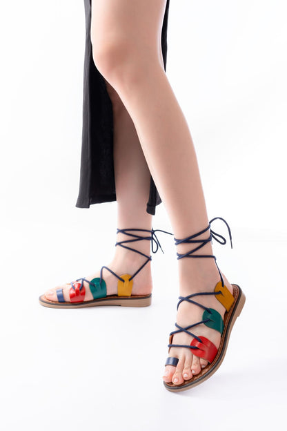 Ayakkabı Aşkı Multi Bilekten Bağlamalı Ortopedik Hakiki Deri Kadın Sandalet