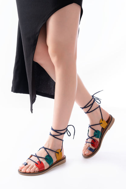 Ayakkabı Aşkı Multi Bilekten Bağlamalı Ortopedik Hakiki Deri Kadın Sandalet