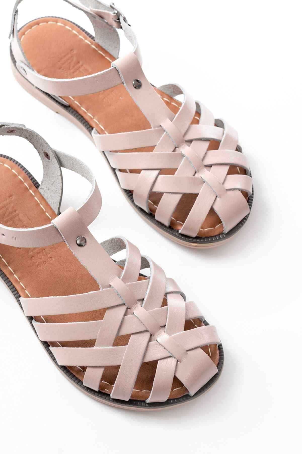 Ayakkabı Aşkı 205-02 Bej Ortopedik Hakiki Deri Kadın Sandalet