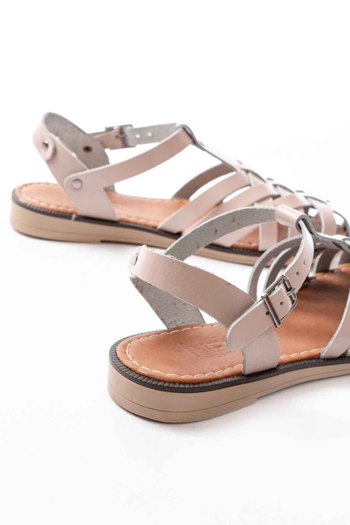 Ayakkabı Aşkı 205-02 Bej Ortopedik Hakiki Deri Kadın Sandalet