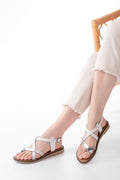 Ayakkabı Aşkı Beyaz Garni Ortopedik Hakiki Deri Kadın Sandalet - Ayakkabı Aşkı