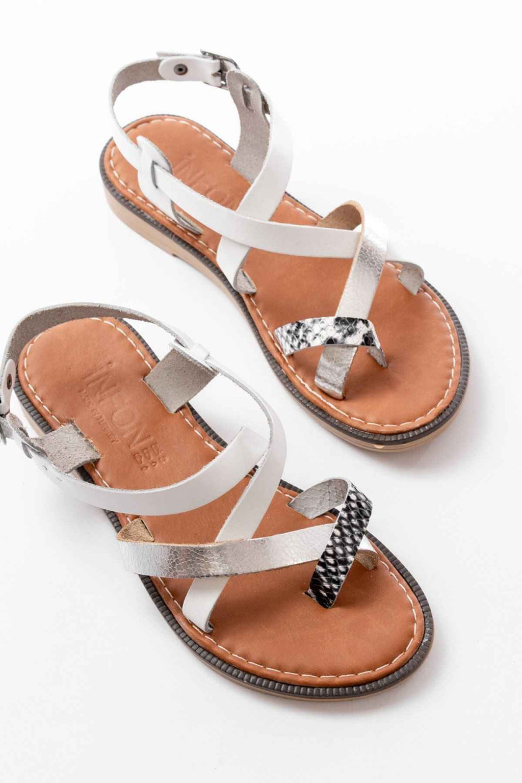 Ayakkabı Aşkı 205-08 Beyaz Garni  Ortopedik Hakiki Deri Kadın Sandalet