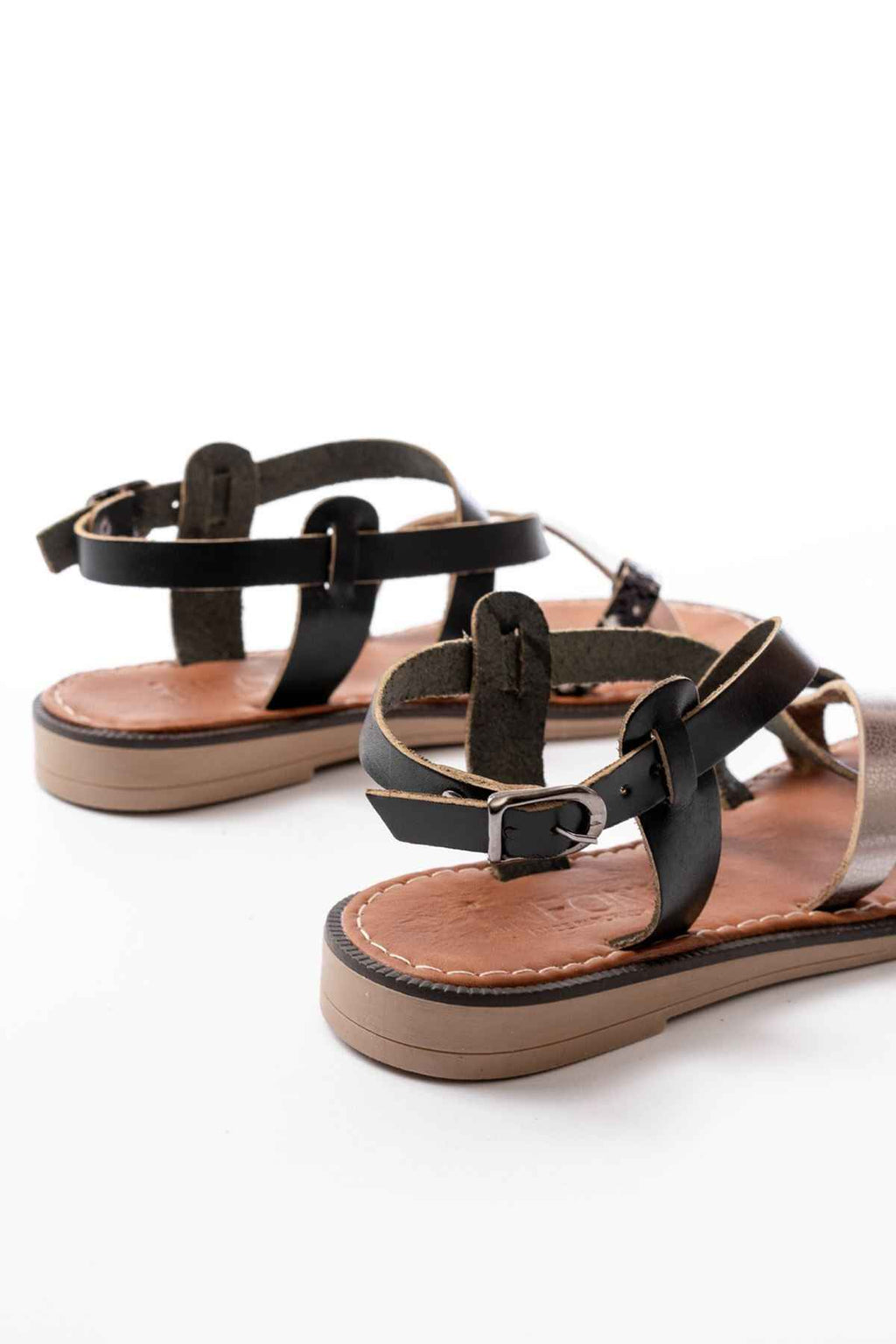 Ayakkabı Aşkı 205-08 Siyah Garni  Ortopedik Hakiki Deri Kadın Sandalet