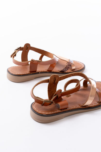 Ayakkabı Aşkı Taba Garni Ortopedik Hakiki Deri Kadın Sandalet