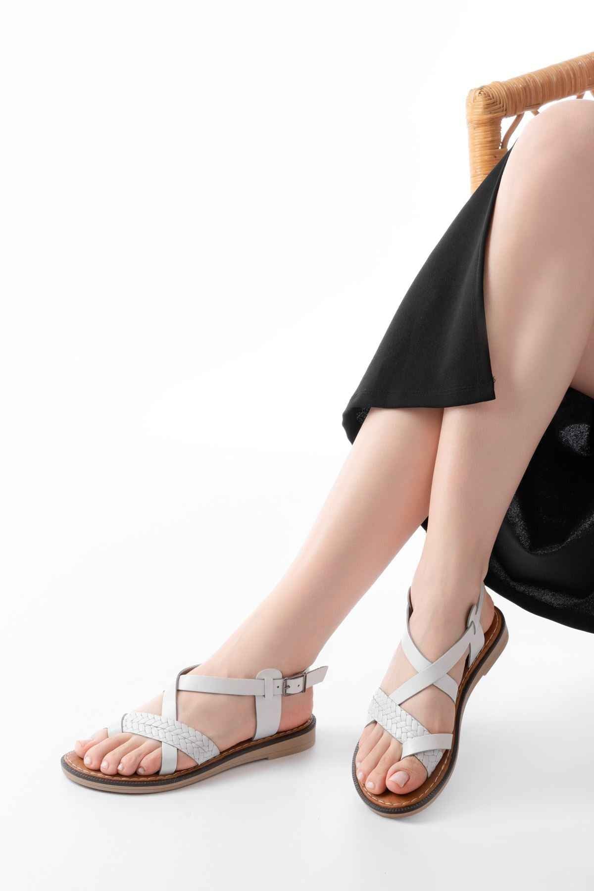 Ayakkabı Aşkı 205-09 Beyaz Ortopedik Hakiki Deri Kadın Sandalet