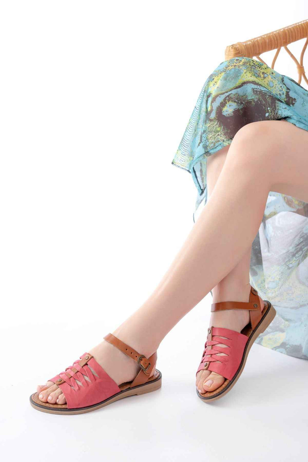 Ayakkabı Aşkı 205-029 Fuşya Ortopedik Hakiki Deri Kadın Sandalet