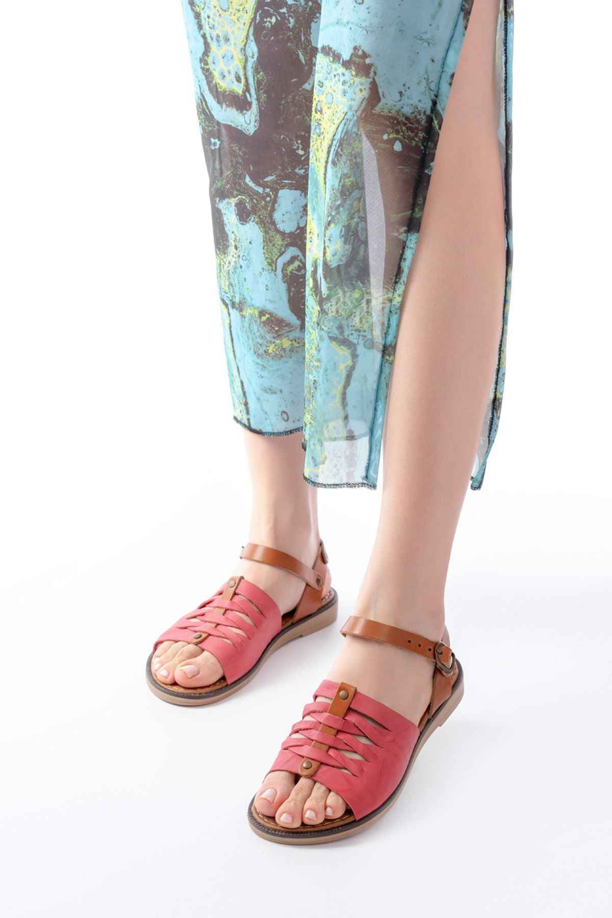 Ayakkabı Aşkı 205-029 Fuşya Ortopedik Hakiki Deri Kadın Sandalet