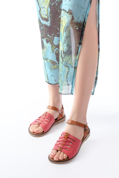 Ayakkabı Aşkı Fuşya Ortopedik Hakiki Deri Kadın Sandalet