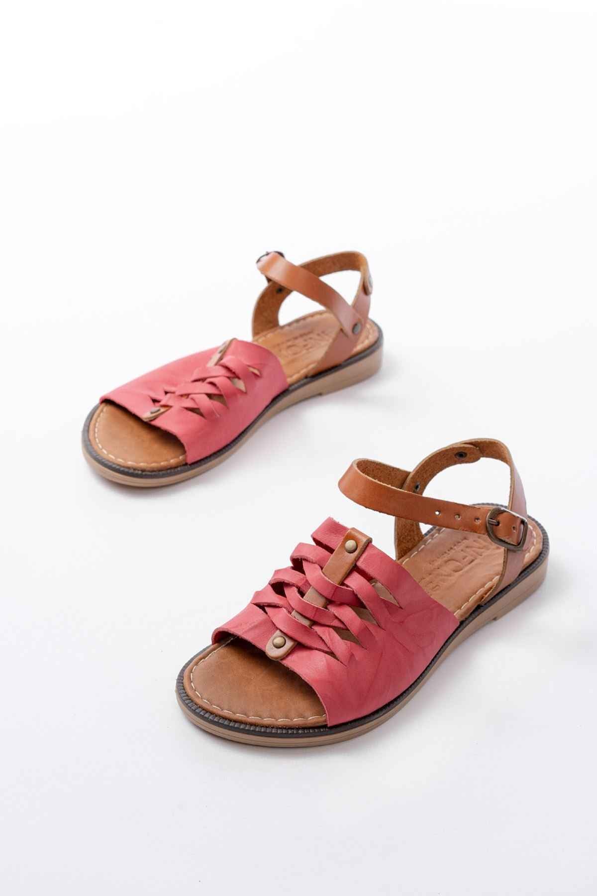 Ayakkabı Aşkı 205-029 Fuşya Ortopedik Hakiki Deri Kadın Sandalet