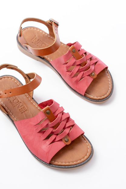 Ayakkabı Aşkı Fuşya Ortopedik Hakiki Deri Kadın Sandalet