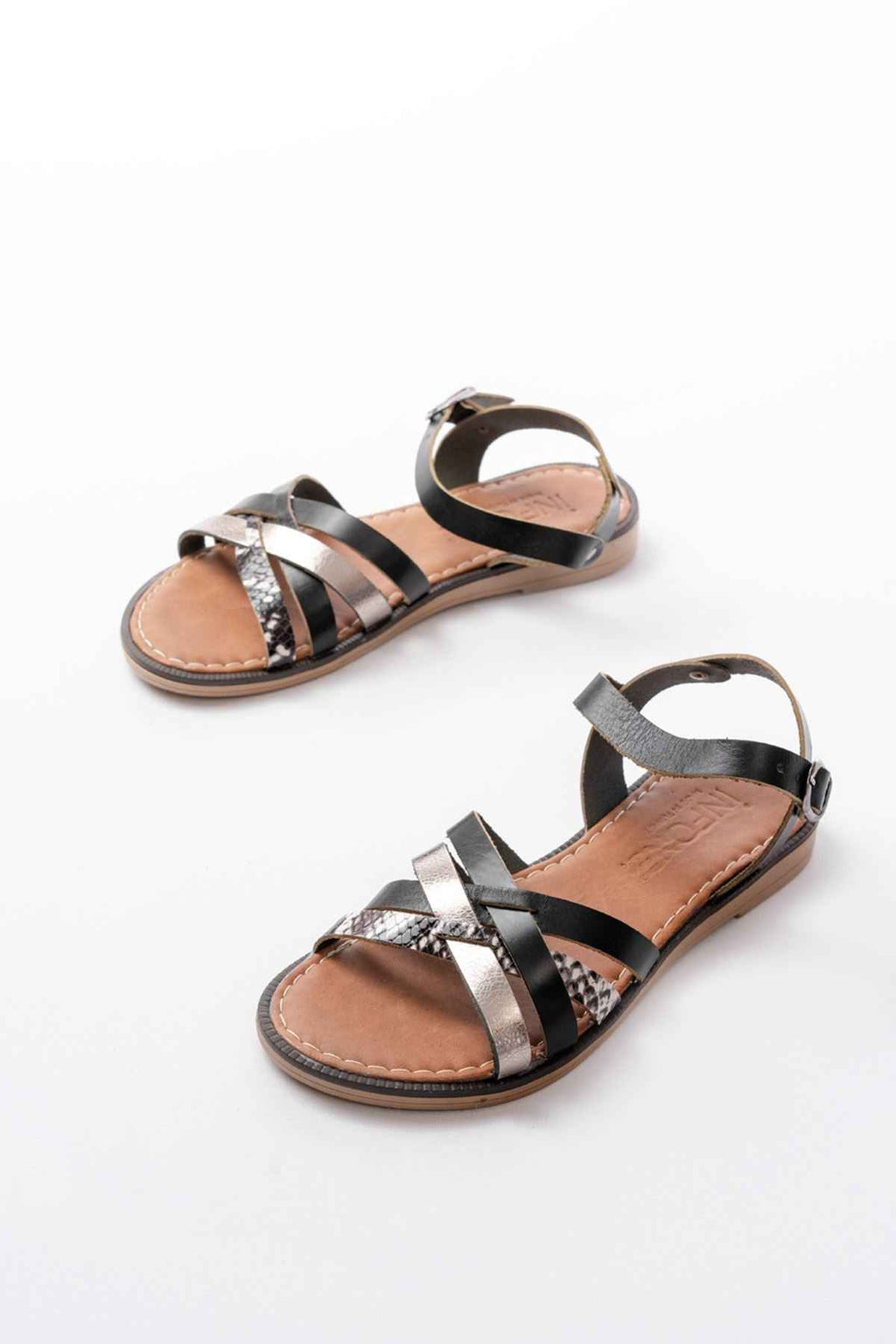 Ayakkabı Aşkı 205-093 Siyah Garni Hakiki Deri Ortopedik Taban Kadın Sandalet