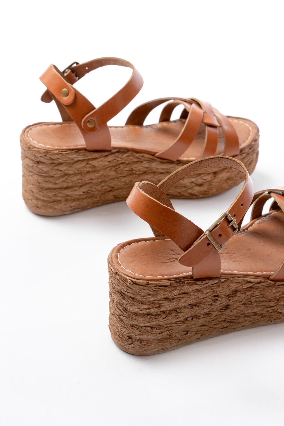 Ayakkabı Aşkı Taba Ortopedik Hakiki Deri Dolgu Kadın Sandalet