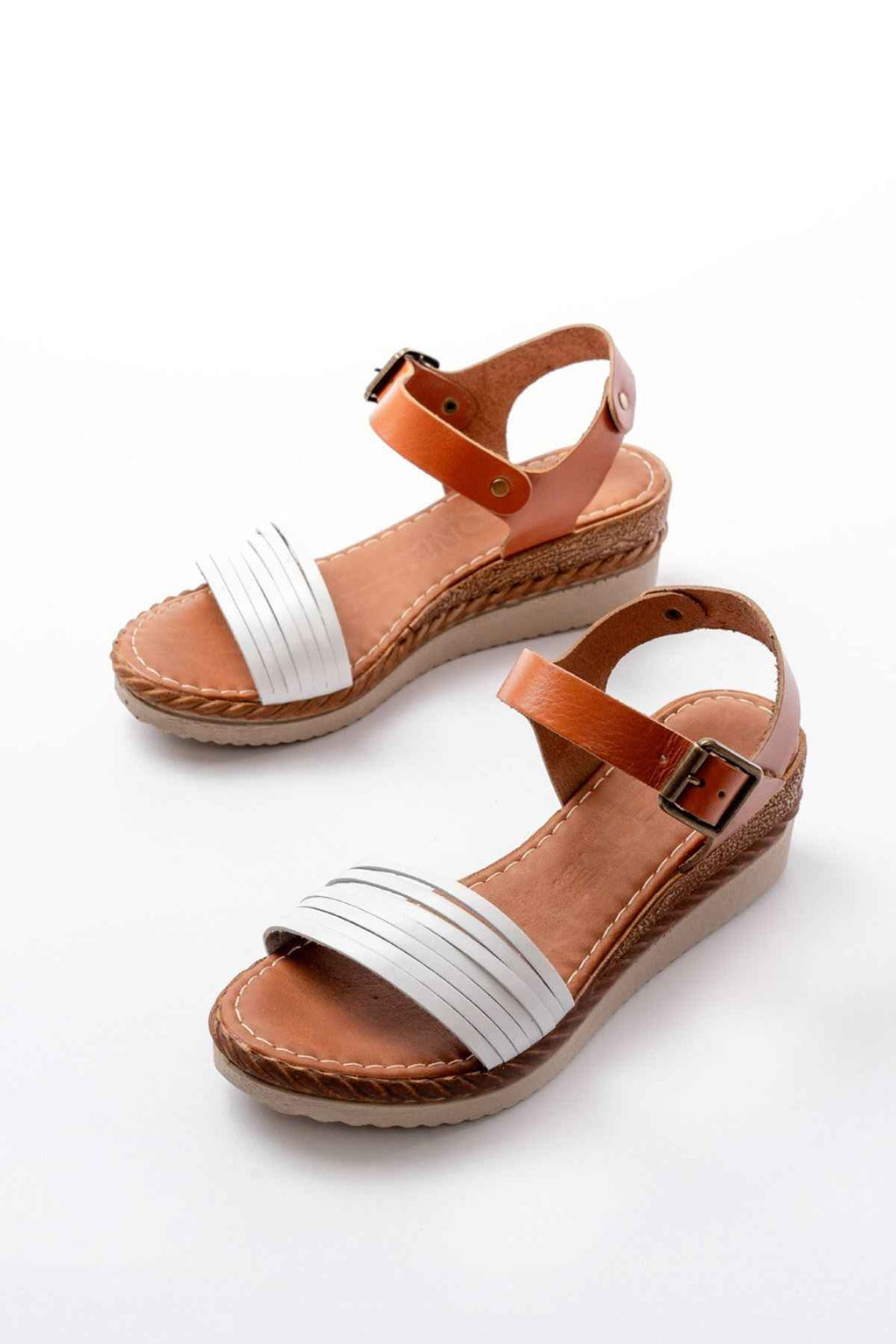 Ayakkabı Aşkı 731-07 Beyaz Ortopedik Hakiki Deri Dolgu Kadın Sandalet