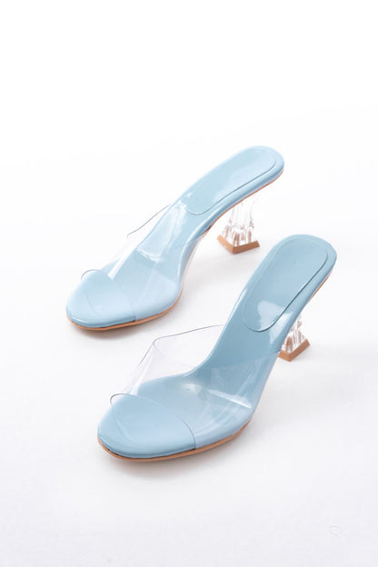 Ayakkabı Aşkı Bebe Mavi Rugan Şeffaf Bantlı Şeffaf Topuklu Yuvarlak Burunlu Kadın Terlik