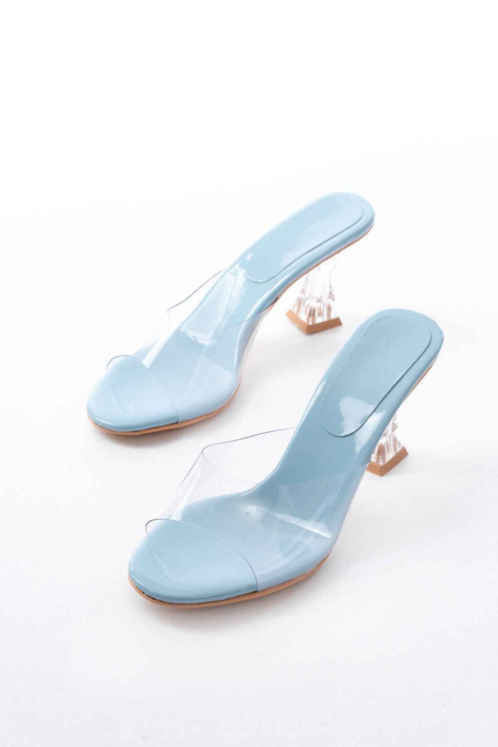 Ayakkabı Aşkı S-619 Bebe Mavi Rugan Şeffaf Bantlı Şeffaf Topuklu Yuvarlak Burunlu Kadın Terlik