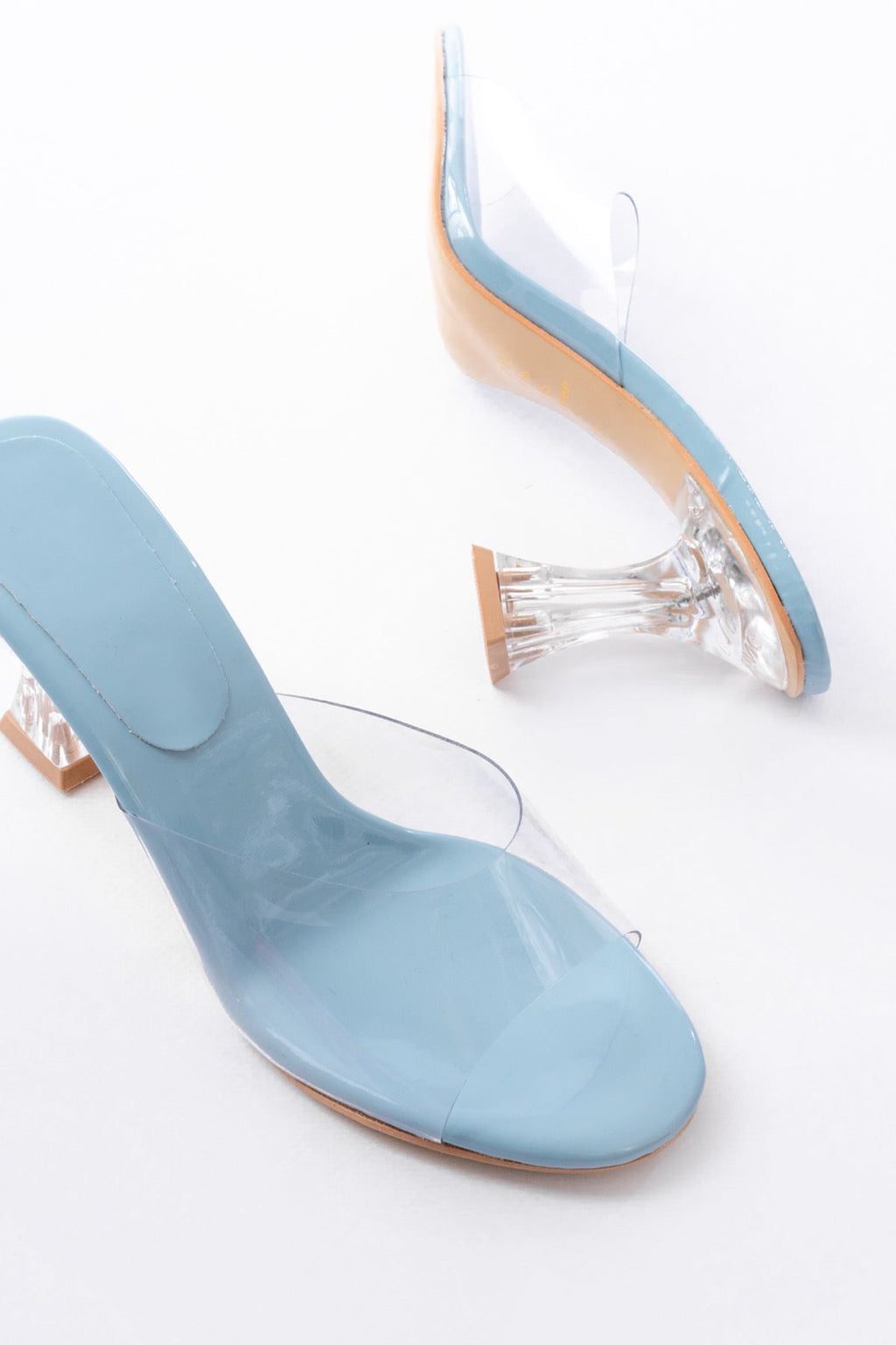 Ayakkabı Aşkı Bebe Mavi Rugan Şeffaf Bantlı Şeffaf Topuklu Yuvarlak Burunlu Kadın Terlik - Ayakkabı Aşkı