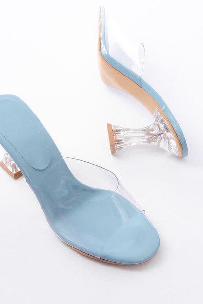 Ayakkabı Aşkı Bebe Mavi Rugan Şeffaf Bantlı Şeffaf Topuklu Yuvarlak Burunlu Kadın Terlik