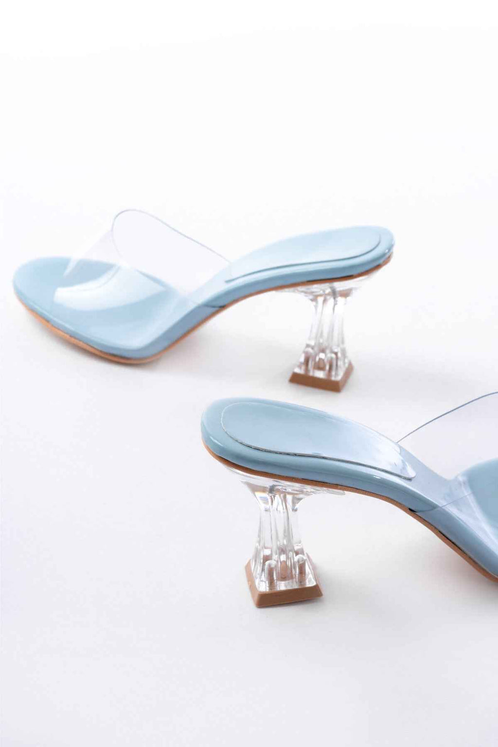 Ayakkabı Aşkı S-619 Bebe Mavi Rugan Şeffaf Bantlı Şeffaf Topuklu Yuvarlak Burunlu Kadın Terlik