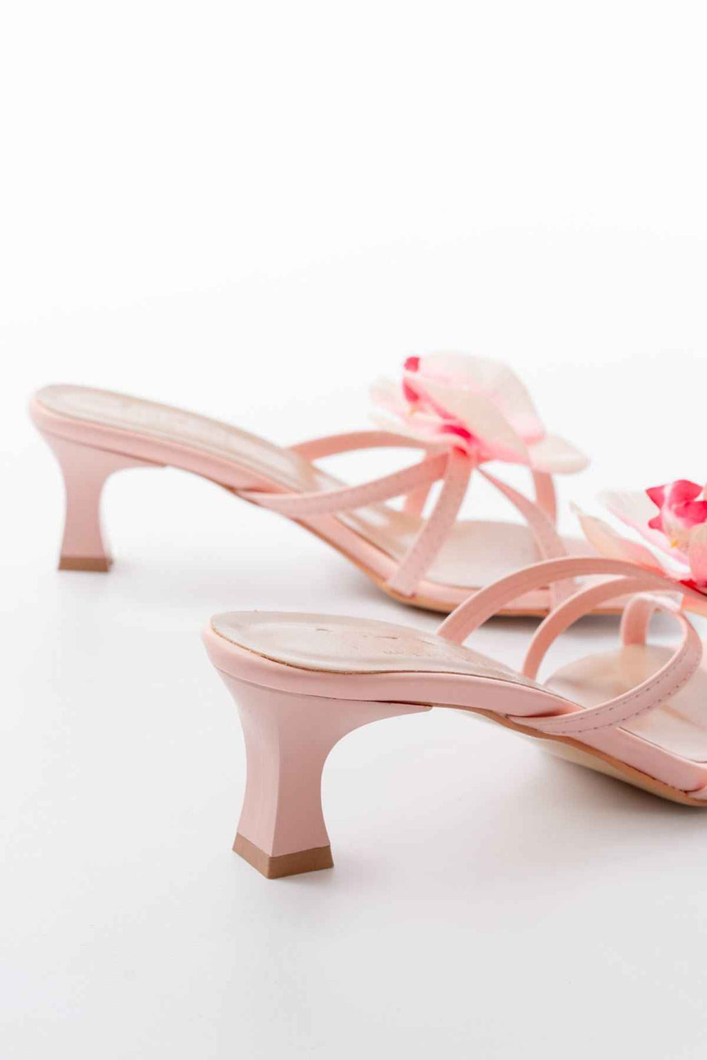 Ayakkabı Aşkı S-622 Pembe Orkide Detaylı Ince Topuklu Kadın Terlik