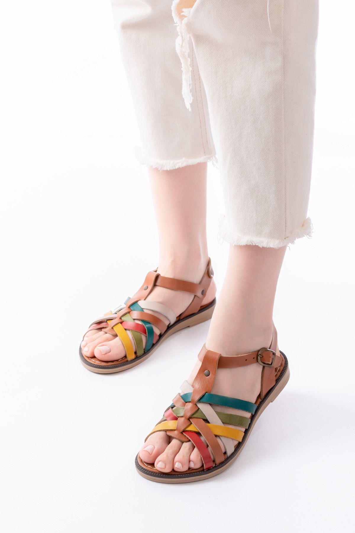 Ayakkabı Aşkı Multi Hakiki Deri Ortopedik Taban Kadın Sandalet - Ayakkabı Aşkı