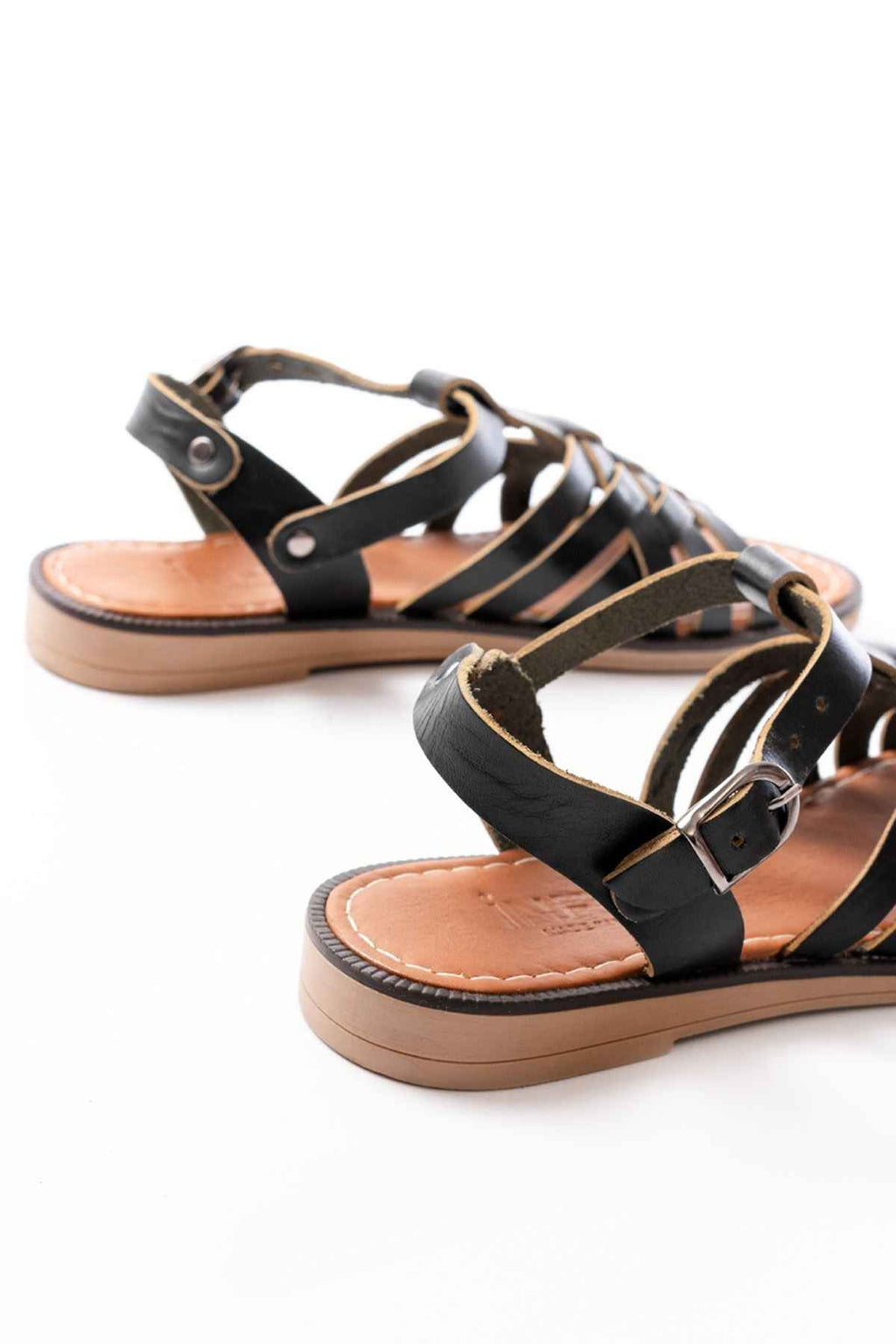 Ayakkabı Aşkı 205-208 Siyah Hakiki Deri Ortopedik Taban Kadın Sandalet