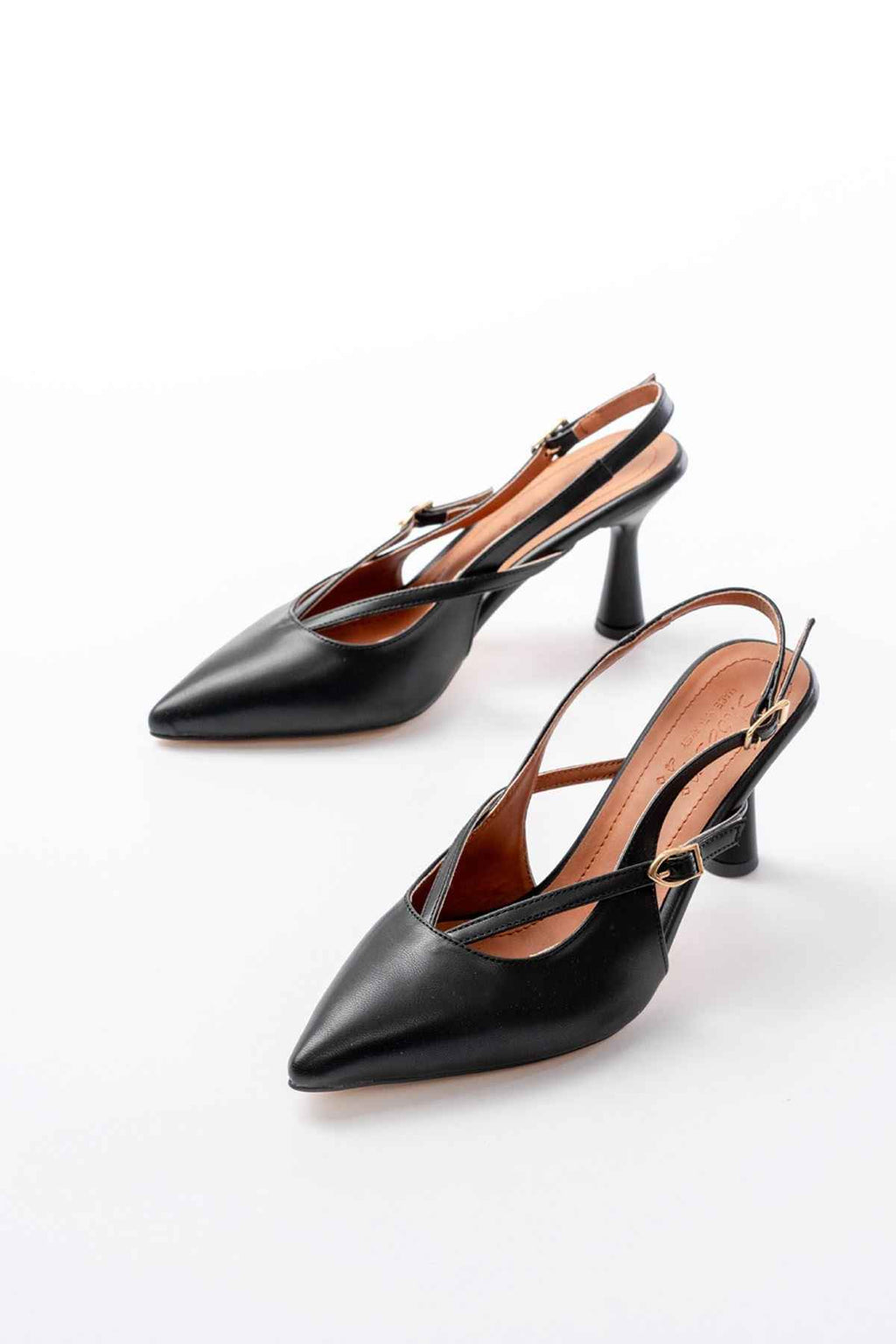 Ayakkabı Aşkı 4962 Siyah Sivri Burun Tokalı Yuvarlak Topuk Kadın Sandalet