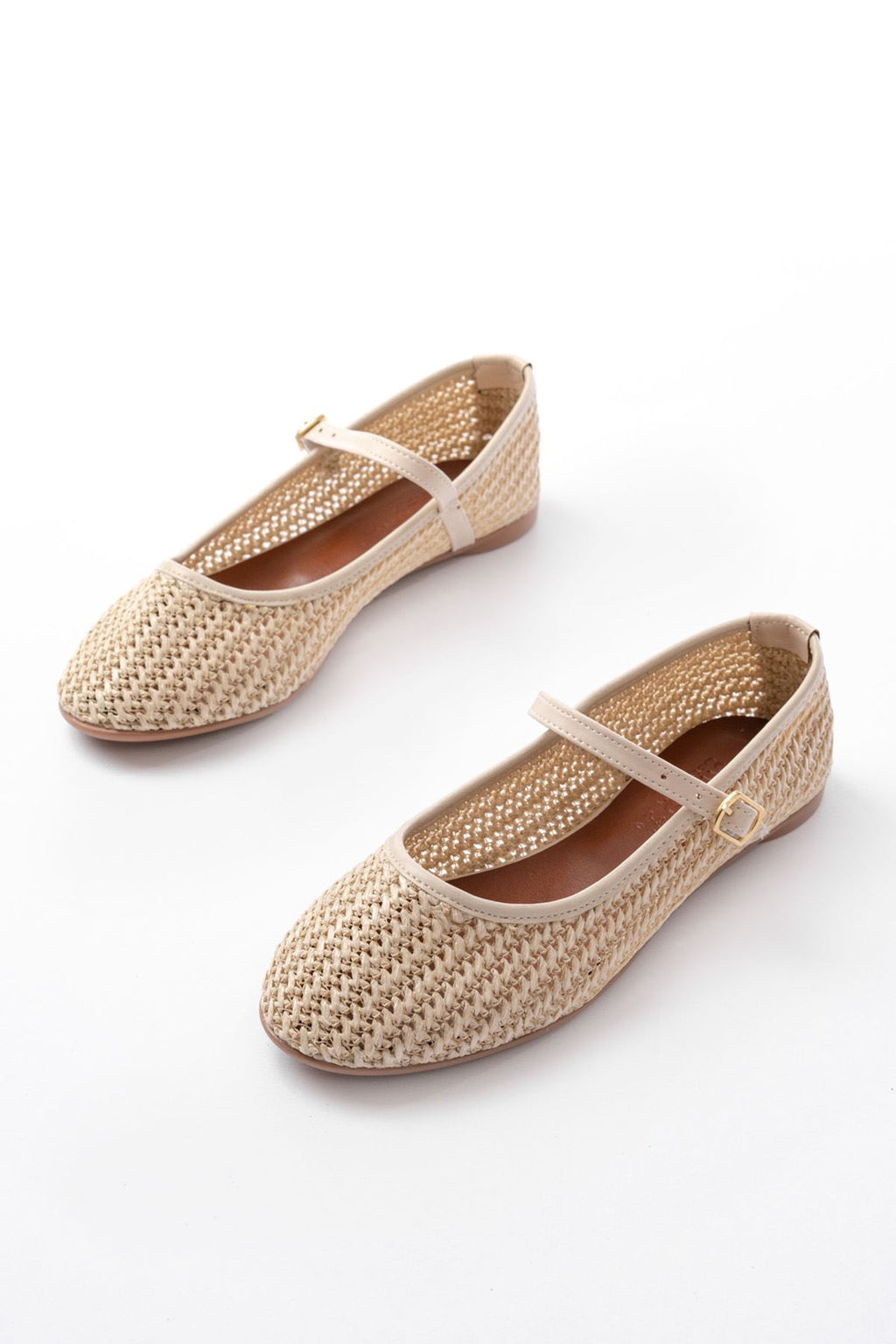 Ayakkabı Aşkı 7432 Bej Fileli Toka Detaylı Günlük Kadın Babet - Ayakkabı Aşkı