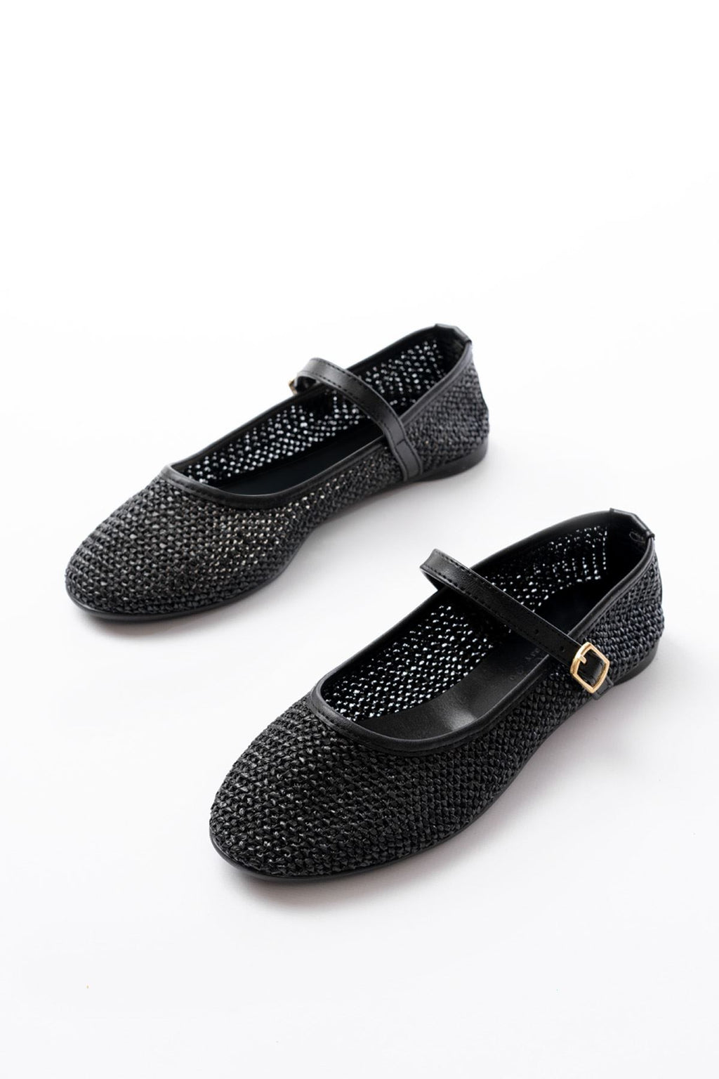 Ayakkabı Aşkı 7432 Siyah Fileli Toka Detaylı Günlük Kadın Babet - Ayakkabı Aşkı