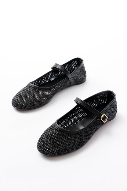 Ayakkabı Aşkı 7432 Siyah Fileli Toka Detaylı Günlük Kadın Babet