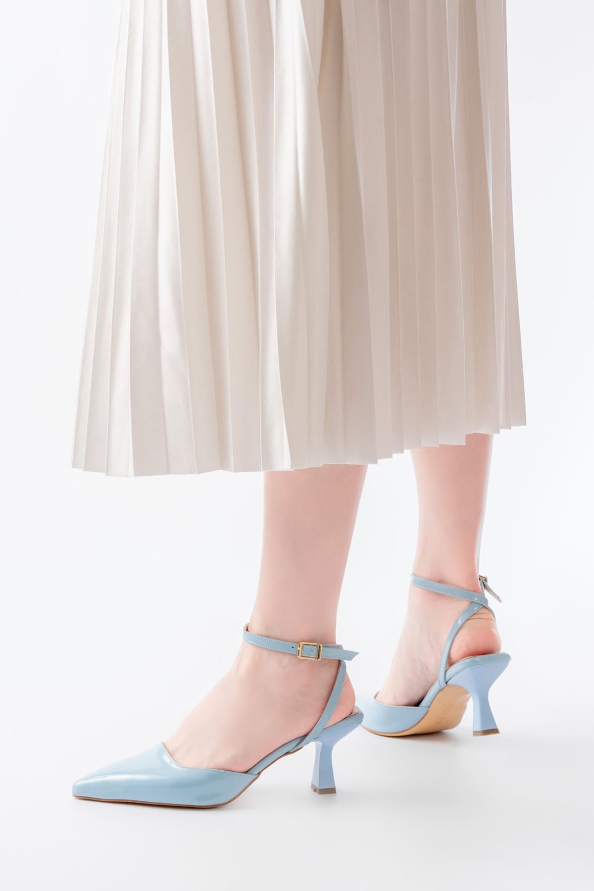 ST-004 Bebe Mavi Rugan Günlük 7 cm Topuklu Bayan Ayakkabı - Bebe Mavi Rugan