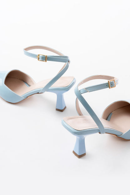 Ayakkabı Aşkı Bebe Mavi Rugan Günlük 7 cm Topuklu Bayan Ayakkabı