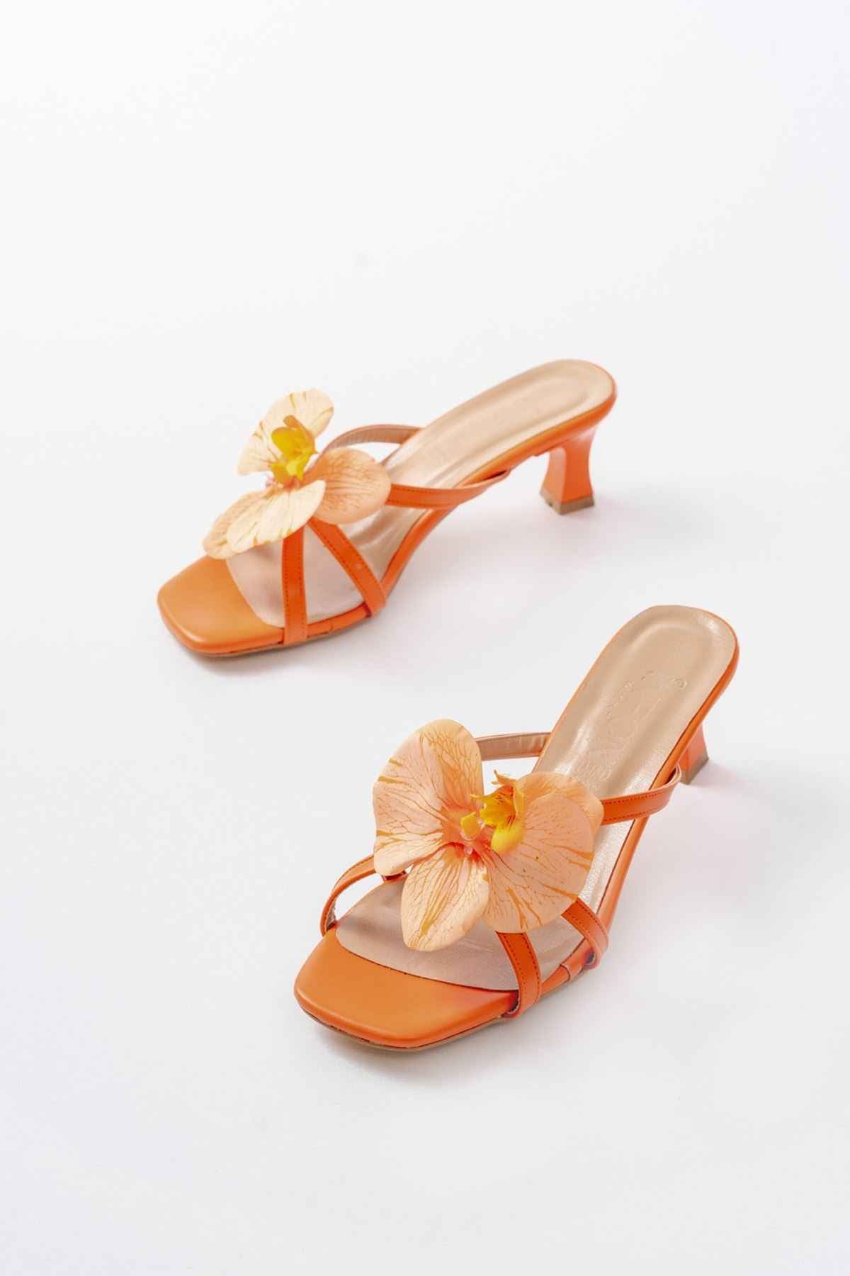 Ayakkabı Aşkı S-622 Orange Orkide Detaylı Ince Topuklu Kadın Terlik