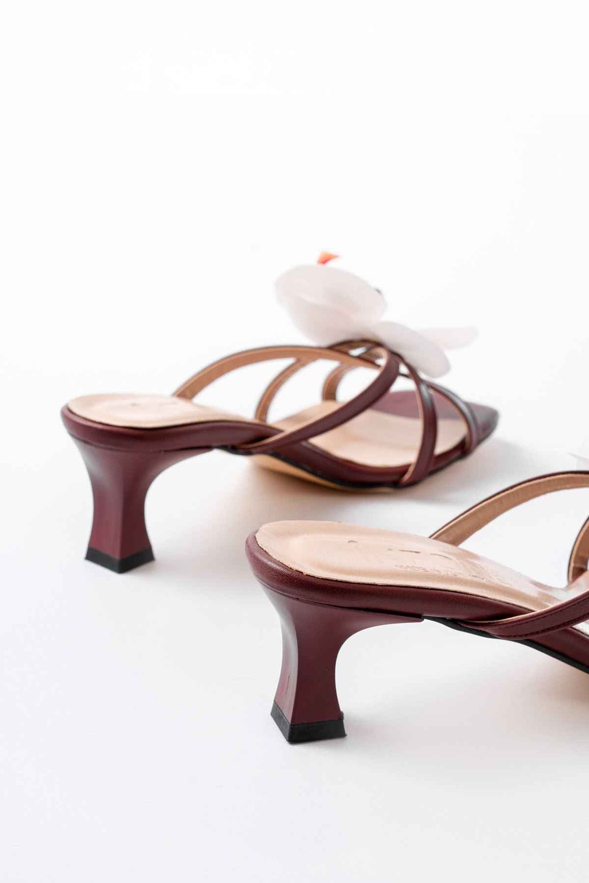 Ayakkabı Aşkı S-622 Bordo Orkide Detaylı Ince Topuklu Kadın Terlik