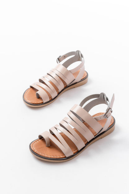 Ayakkabı Aşkı Bej Ortopedik Hakiki Deri Kadın Sandalet