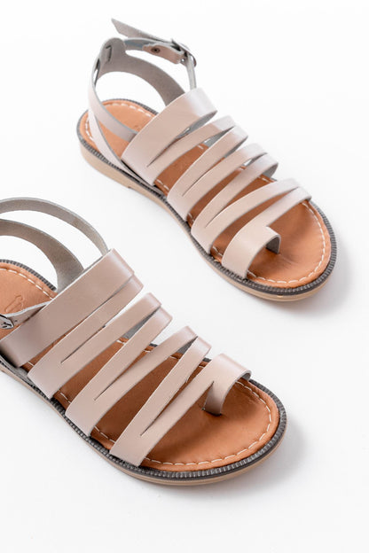 Ayakkabı Aşkı Bej Ortopedik Hakiki Deri Kadın Sandalet