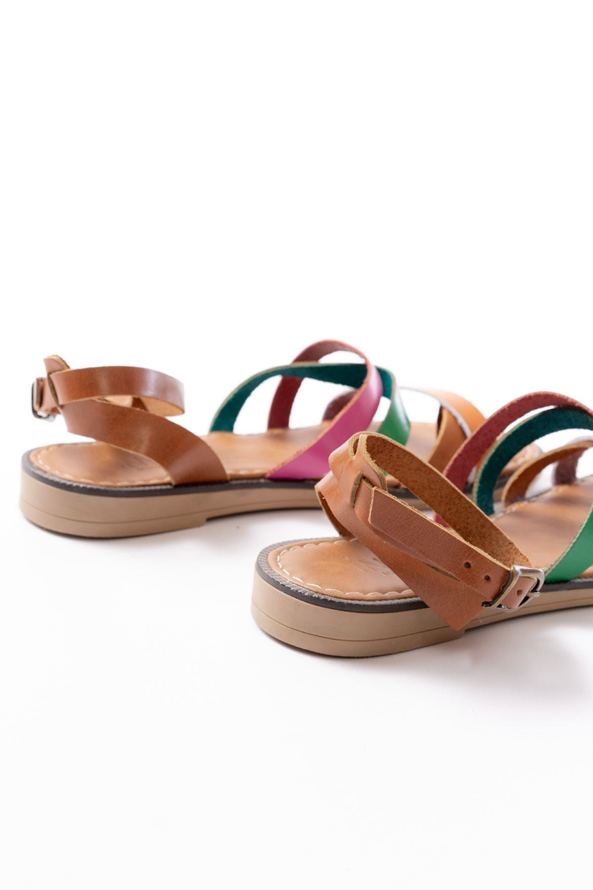 Ayakkabı Aşkı Turuncu Multi Hakiki Deri Tokalı Parmak Arası Kadın Sandalet