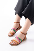 Ayakkabı Aşkı Turuncu Multi Hakiki Deri Tokalı Parmak Arası Kadın Sandalet - Ayakkabı Aşkı