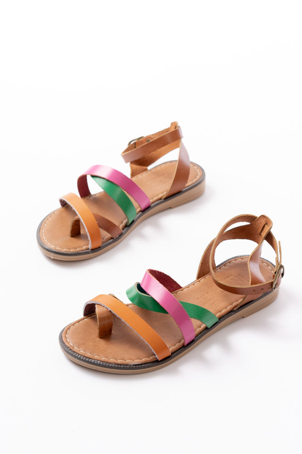 Ayakkabı Aşkı Turuncu Multi Hakiki Deri Tokalı Parmak Arası Kadın Sandalet