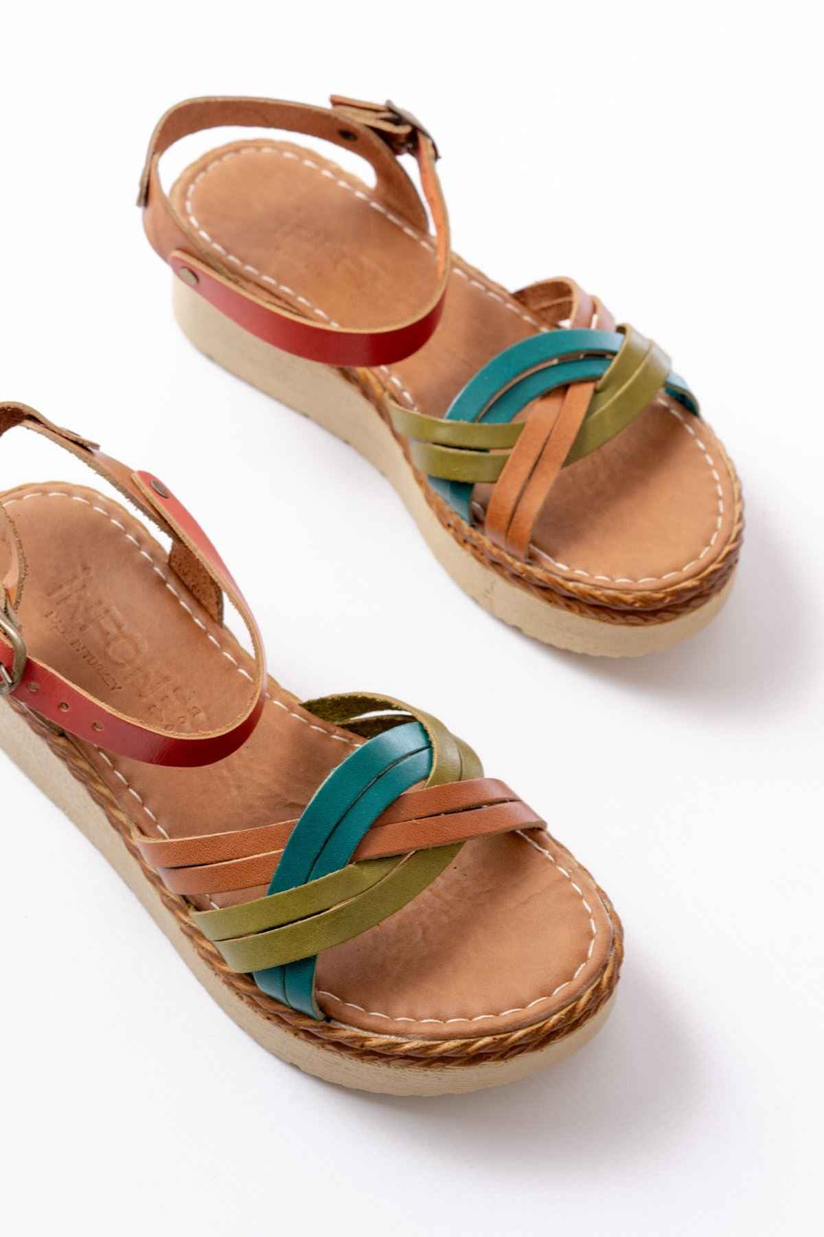 Ayakkabı Aşkı 730-037 Multi Hakiki Deri Ortopedik Taban Kadın Sandalet