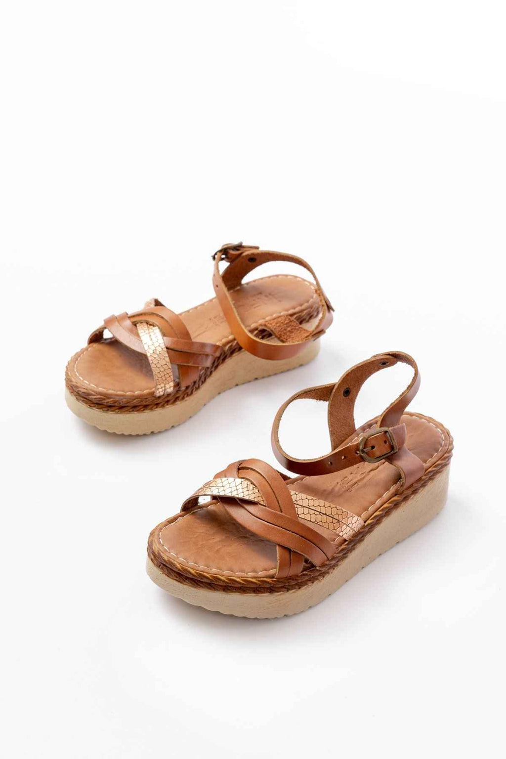 Ayakkabı Aşkı 730-037 Taba Ayna Hakiki Deri Ortopedik Taban Kadın Sandalet