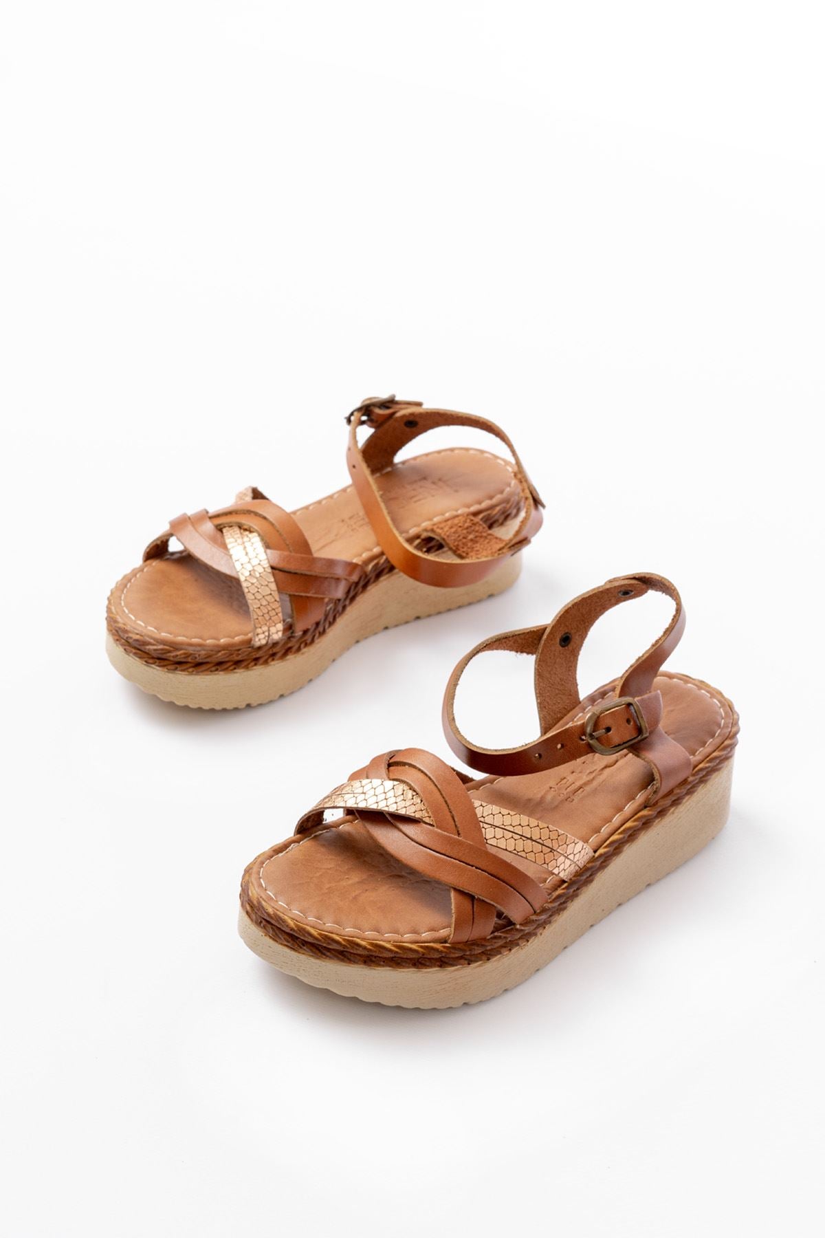 Ayakkabı Aşkı Taba Ayna Hakiki Deri Ortopedik Taban Kadın Sandalet